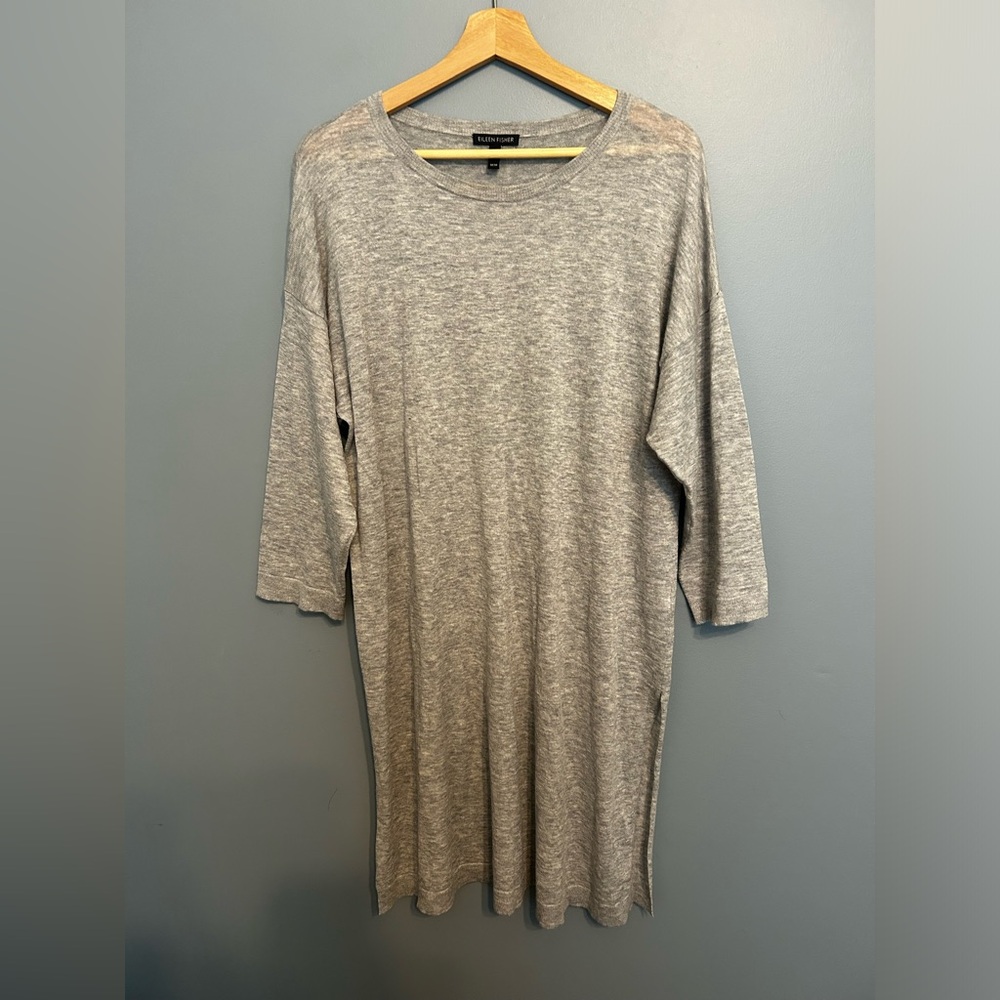 Eileen Fisher Gray Merino Wool Tunic Light Weight Sweater Dress Medium READ